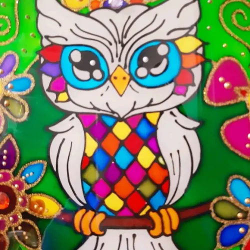 Mandala Coruja em Vidro de 25cm