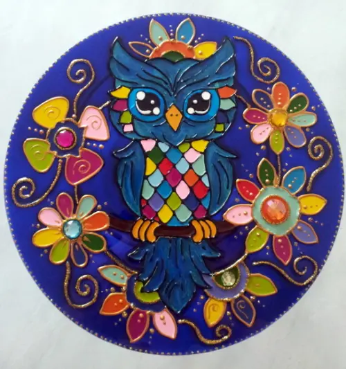 Mandala Coruja 20cm Vidro