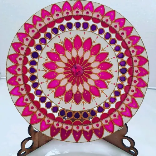 Mandala de Mesa Amor em Vidro de 20cm (rosa e Pink)