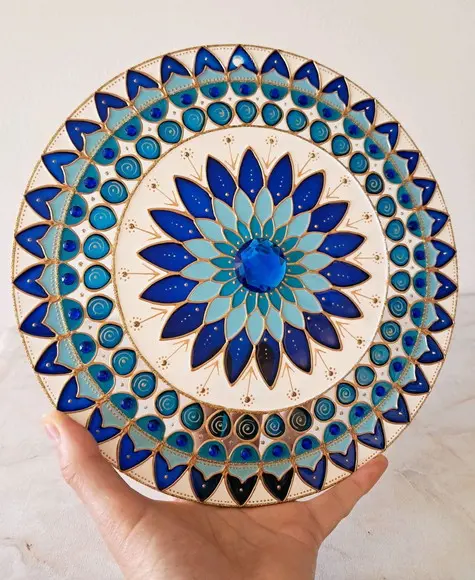 Mandala Decorativa de Parede Azul Turquesa Vidro 25cm