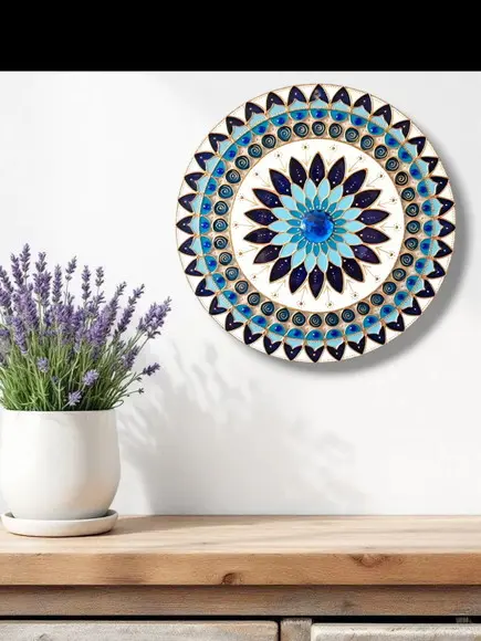 Mandala Decorativa de Parede Azul Turquesa Vidro 25cm