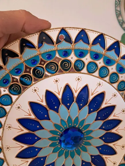 Mandala Decorativa de Parede Azul Turquesa Vidro 25cm