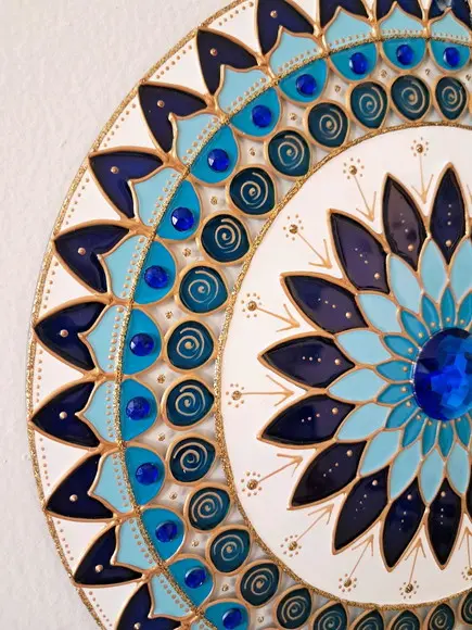 Mandala Decorativa de Parede Azul Turquesa Vidro 25cm