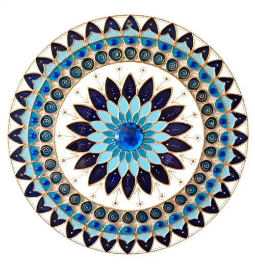 Mandala Decorativa em Vidro 25cm de Parede Azul Rosa Violeta
