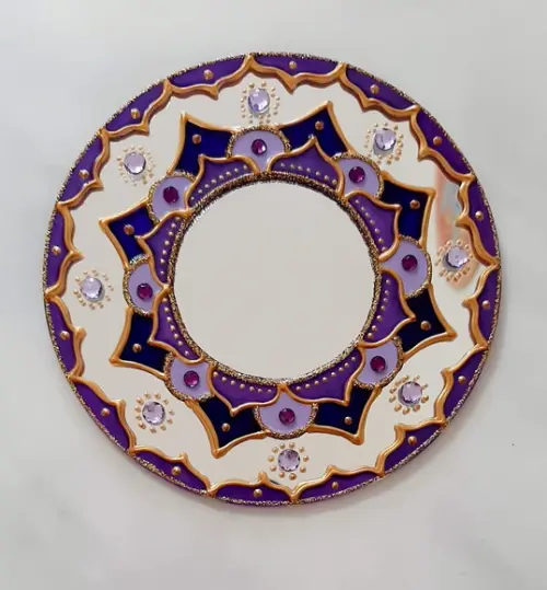 Mandala Decorativa Violeta em Espelho de 15cm
