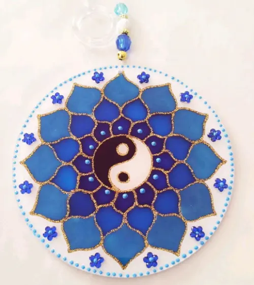 Mandala Decorativa Vitral Yin Yang12cm