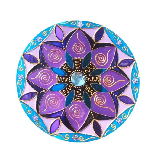 Mandala Decorativa Vitral Azul e Violeta 20cm