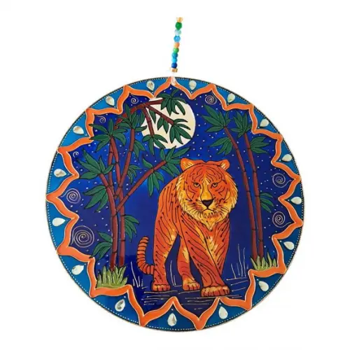 Mandala Decorativa Vitral Tigre na Floresta 30cm