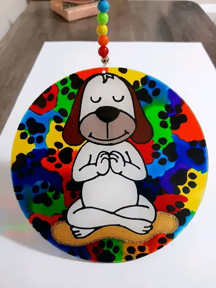 Mandala Dog Zen em Acrílico 15cm