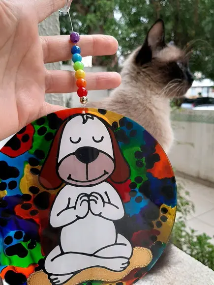 Mandala Dog Zen em Acrílico 15cm