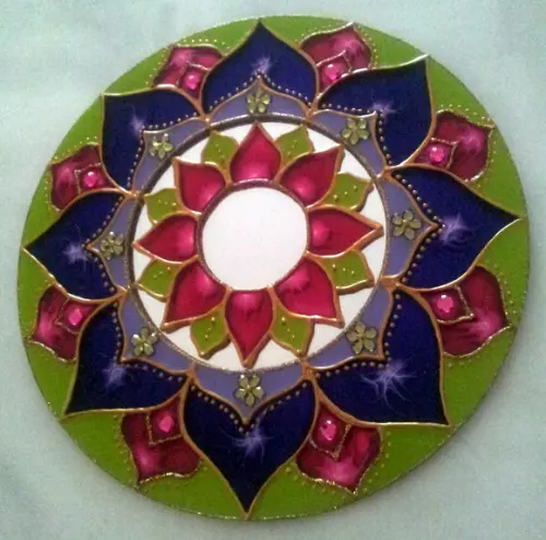 Mandala Espelho Decorado Violeta e Rosa 15cm