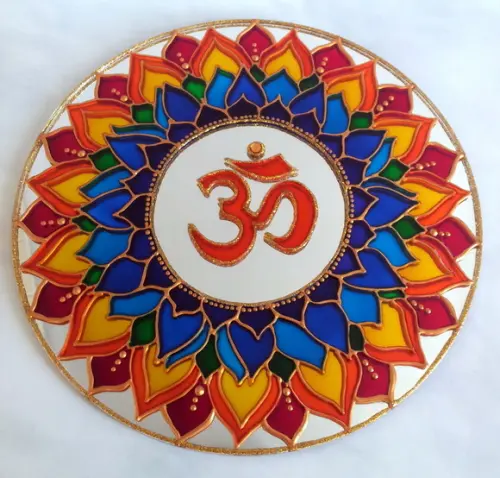 Mandala em Espelho Om 7 Chamas 25cm