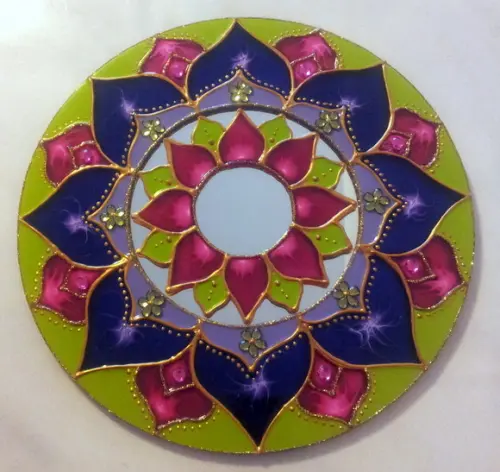 Mandala Espelho Decorado Violeta e Rosa 15cm
