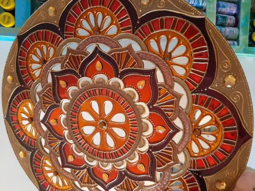 Mandala Espelho Marrom Laranja 40cm