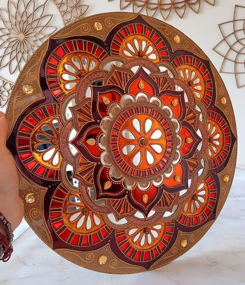 Mandala Espelho Marrom Laranja 40cm