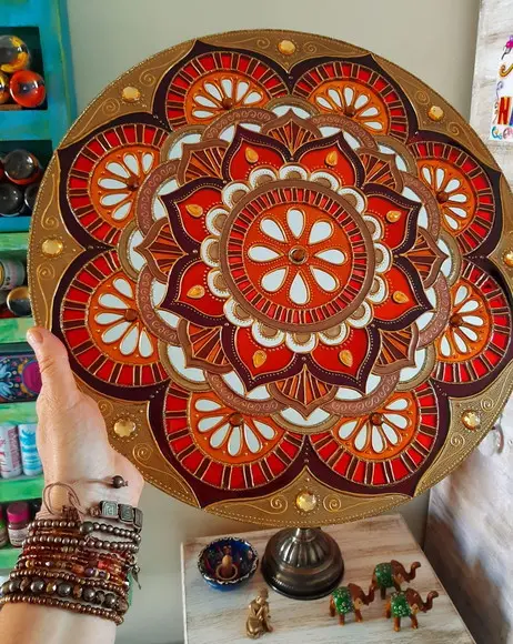 Mandala Espelho Marrom Laranja 40cm