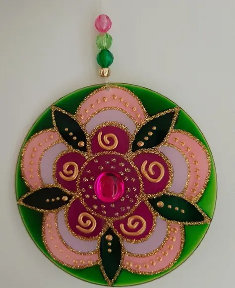 Mandala Flor Rosa em Acrílico de 12cm