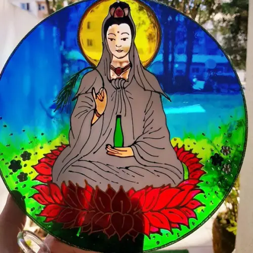 Mandala Kuan Yin em Vidro de 20cm