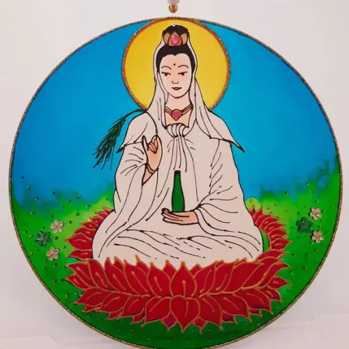Mandala Kuan Yin em Vidro de 20cm