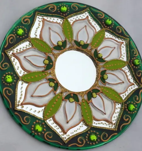 Mandala Lírio da Paz em Espelho de 15cm