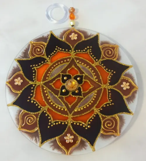 Mandala Marrom e Laranja 15cm