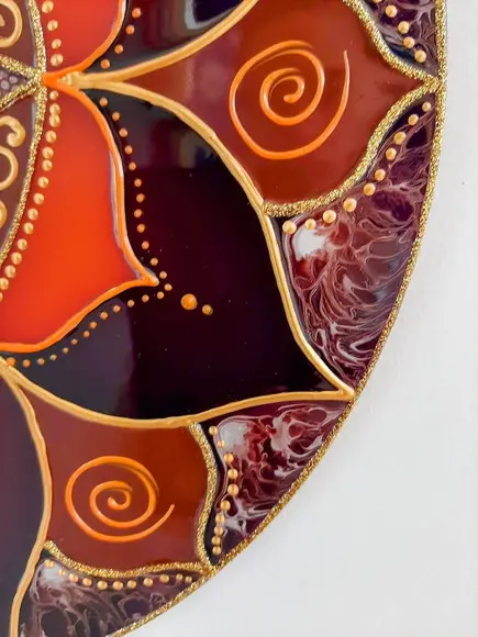 Mandala Marrom e Laranja 30cm Vidro de Parede