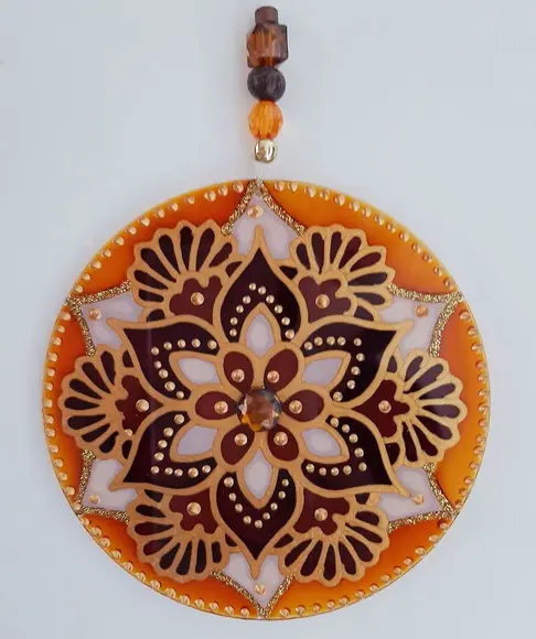 Mandala Marrom e Laranja em Acrílico de 10cm