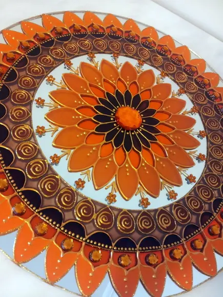 Mandala Marrom e Laranja Espelho 50cm