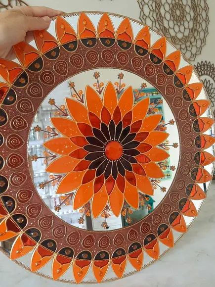 Mandala Marrom e Laranja Espelho 50cm