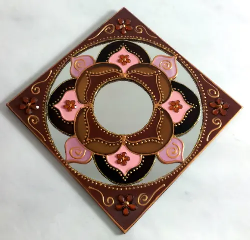Mandala Marrom e Rosa em Espelho 15x15