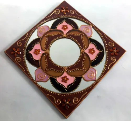 Mandala Marrom e Rosa em Espelho 40x40