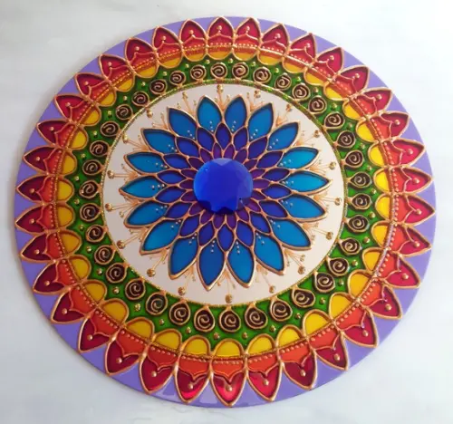 Mandala Mil Pétalas Flor Azul Espelho 30cm