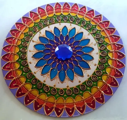 Mandala Mil Pétalas Flor Azul Espelho 30cm