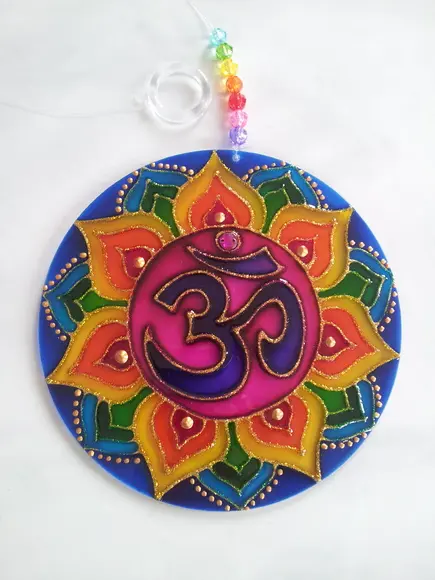 Mandala Om 7 Chamas em Acrílico 15cm