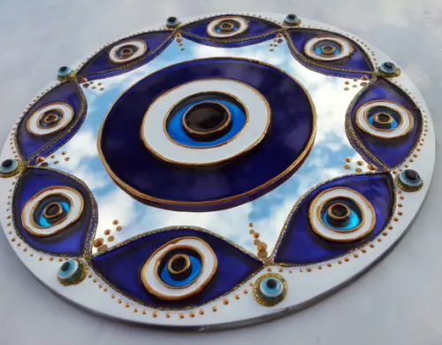 Mandala Olho Grego em espelho de 20cm