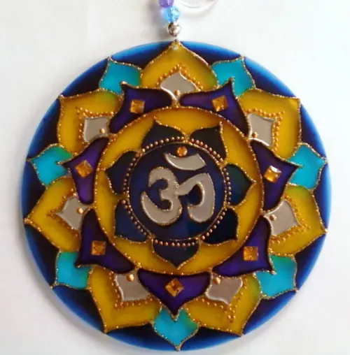 Mandala Om Azul e Amarelo 15cm