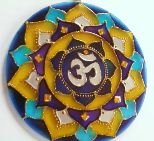 Mandala Om Azul e Amarelo 15cm