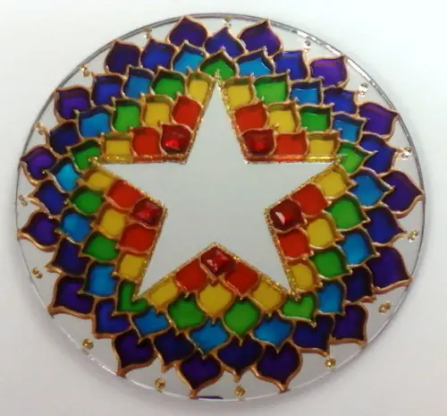 Mandala Pentagrama em Espelho de 15cm
