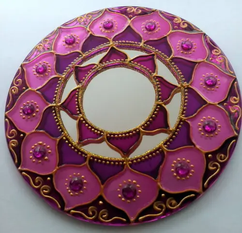 Mandala Rosa em Espelho de 15cm