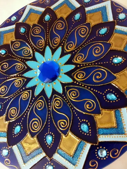 Mandala Sabedoria Azul e Dourado 30cm de Parede