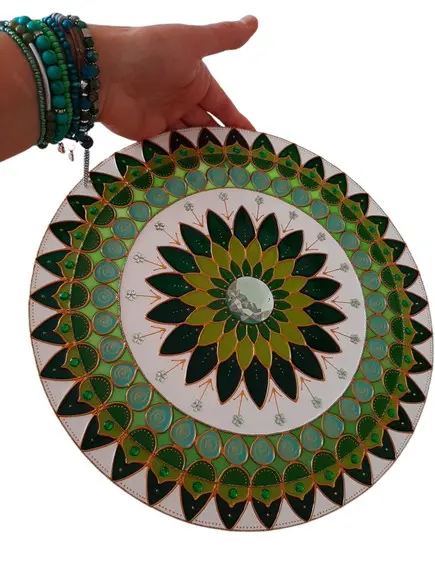 Mandala Saúde e Cura em Vidro de 25cm