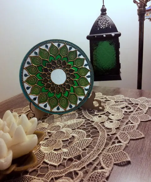 Mandala Saúde Espelho 15cm para Mesa Estante