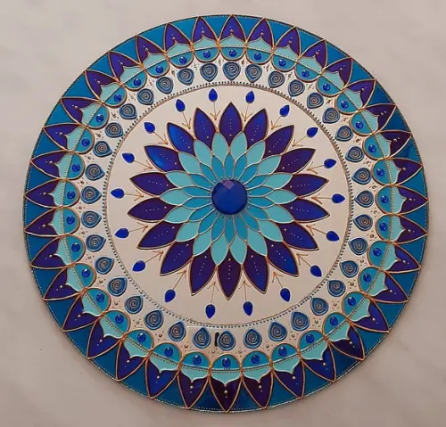 Mandala Serenidade em Espelho 40cm (borda Azul)