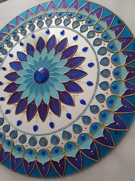 Mandala Serenidade em Espelho 40cm (borda Azul)