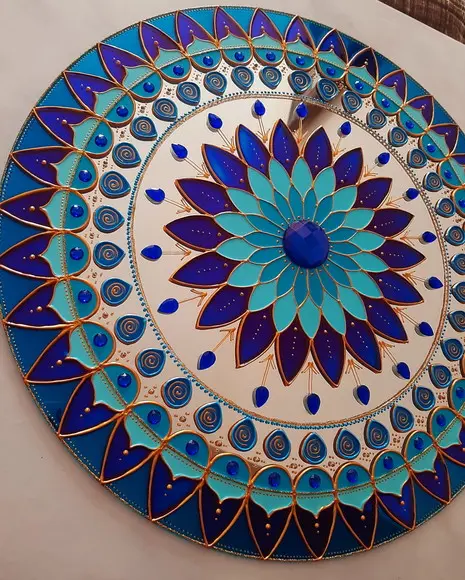 Mandala Serenidade em Espelho 40cm (borda Azul)