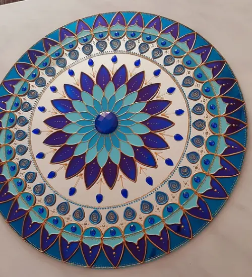 Mandala Serenidade em Espelho 40cm (borda Azul)