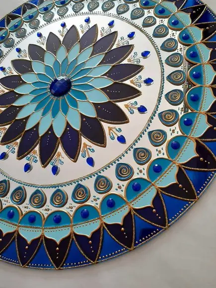 Mandala Serenidade em Espelho de 50cm (borda Azul)