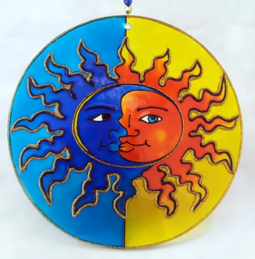Mandala Sol e Lua em Vidro de 30cm