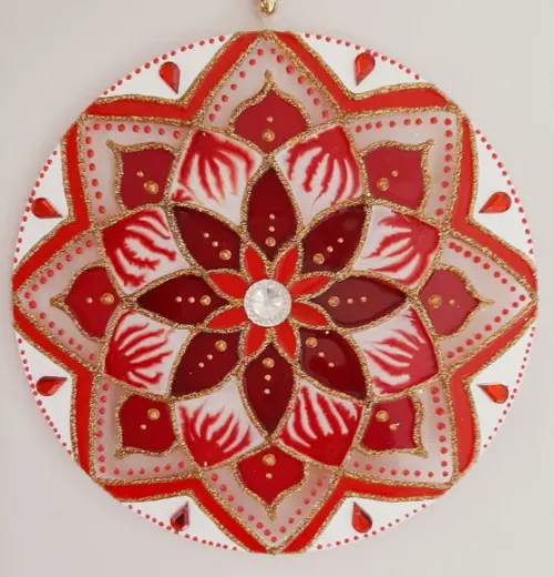 Mandala Vermelho e Branco 15cm