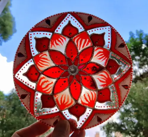 Mandala Vermelho e Branco 15cm